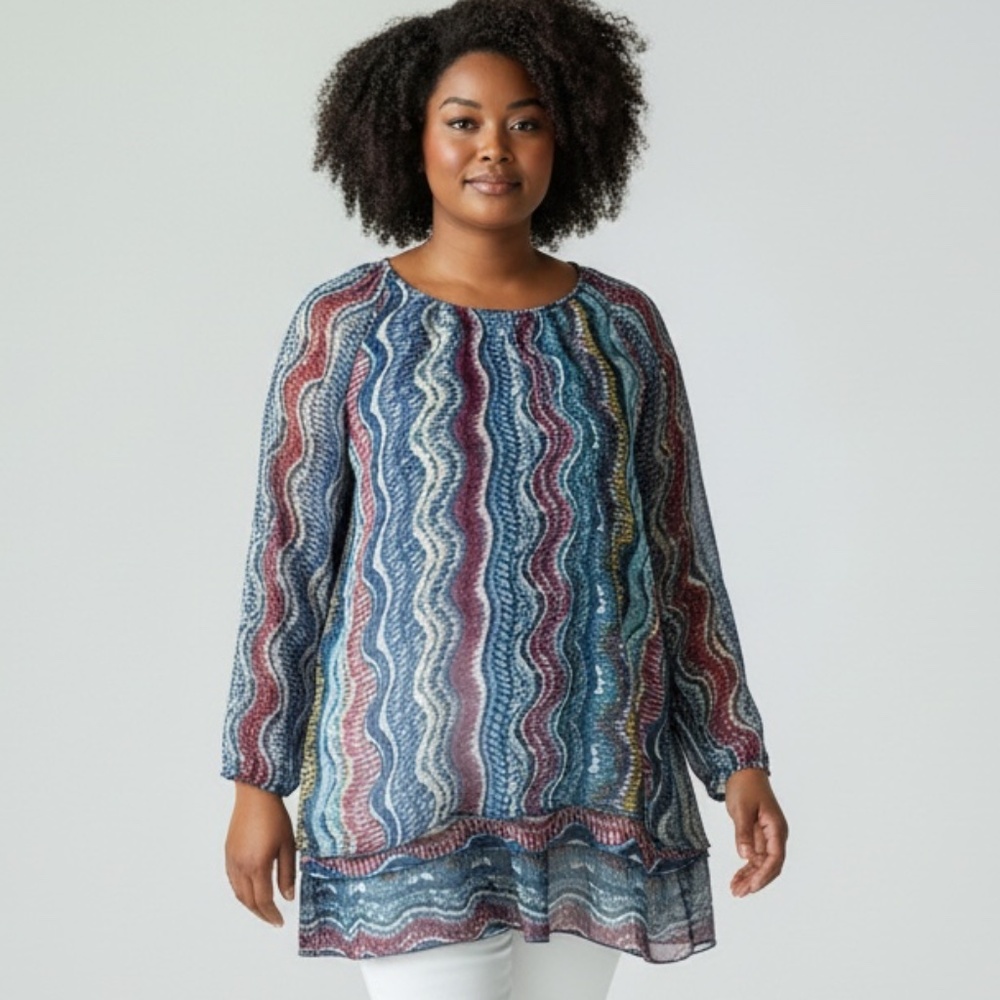 Women's Urban Mangoz bohemian bedazzled top SIZE XL multilayered look